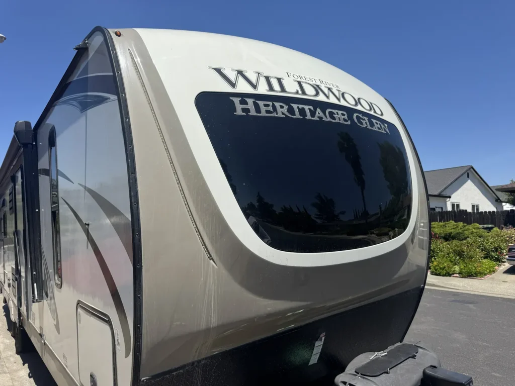 Large front window on a travel trailer